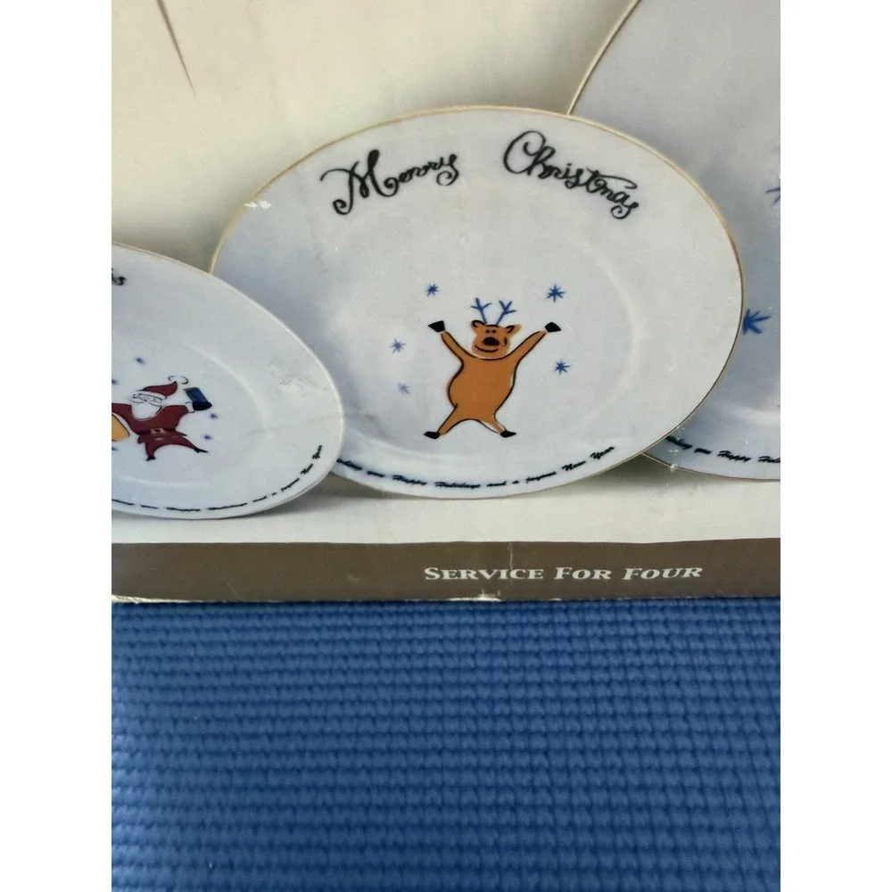 NEW Vintage Merry Brite Christmas Porcelain Dinnerware Set Service For Four